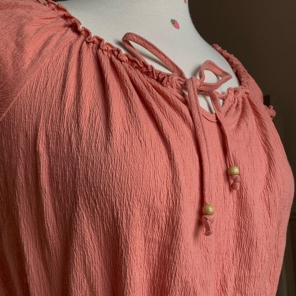 Ardene Coral Tie Front Crinkle Crop Top 🧡 - Picture 3 of 4